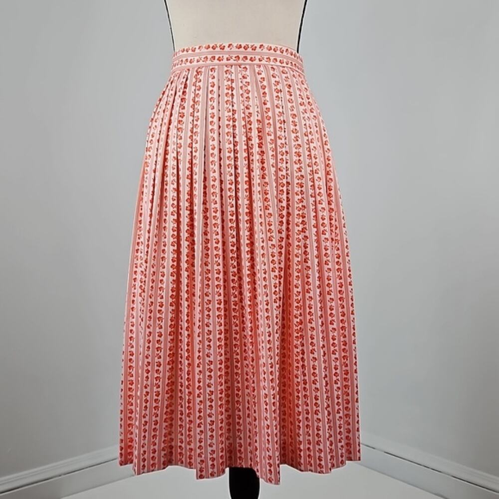 Rhodes‎ California Vintage Orange Floral Print Long Pleated Skirt | Women's XS